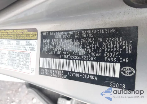 2005 Toyota Camry Le from USA, damaged, VIN 4T1BE32K95U623588